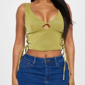 Maebri Faux Leather Corset Top - Chartreuse LARGE